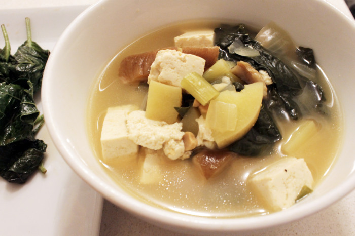 Vegan Korean Food: Doenjang Jjigae and Sauteed Sesame Leaves