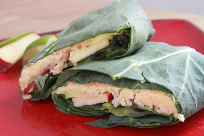 Raw Vegan Recipes: Hummus Apple Collard Wrap