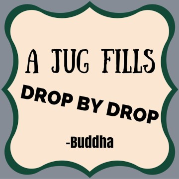 A jug fills drop by drop. 