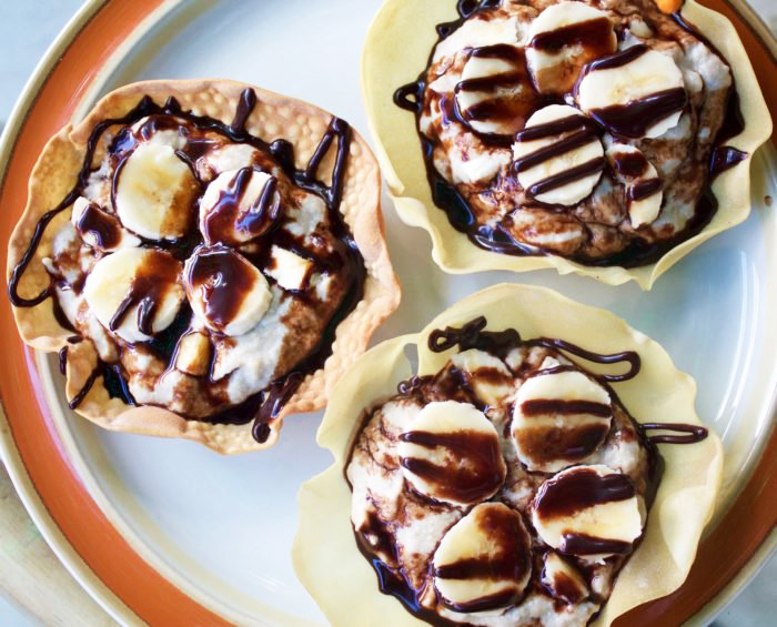 Vegan Pappadam Dessert Bowls With Banana Pudding