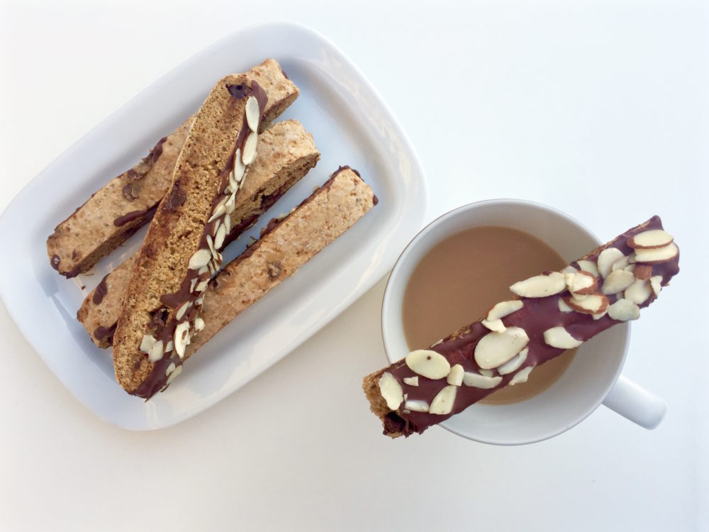 Chocolate-Dipped Almond Crunch Vegan Biscotti