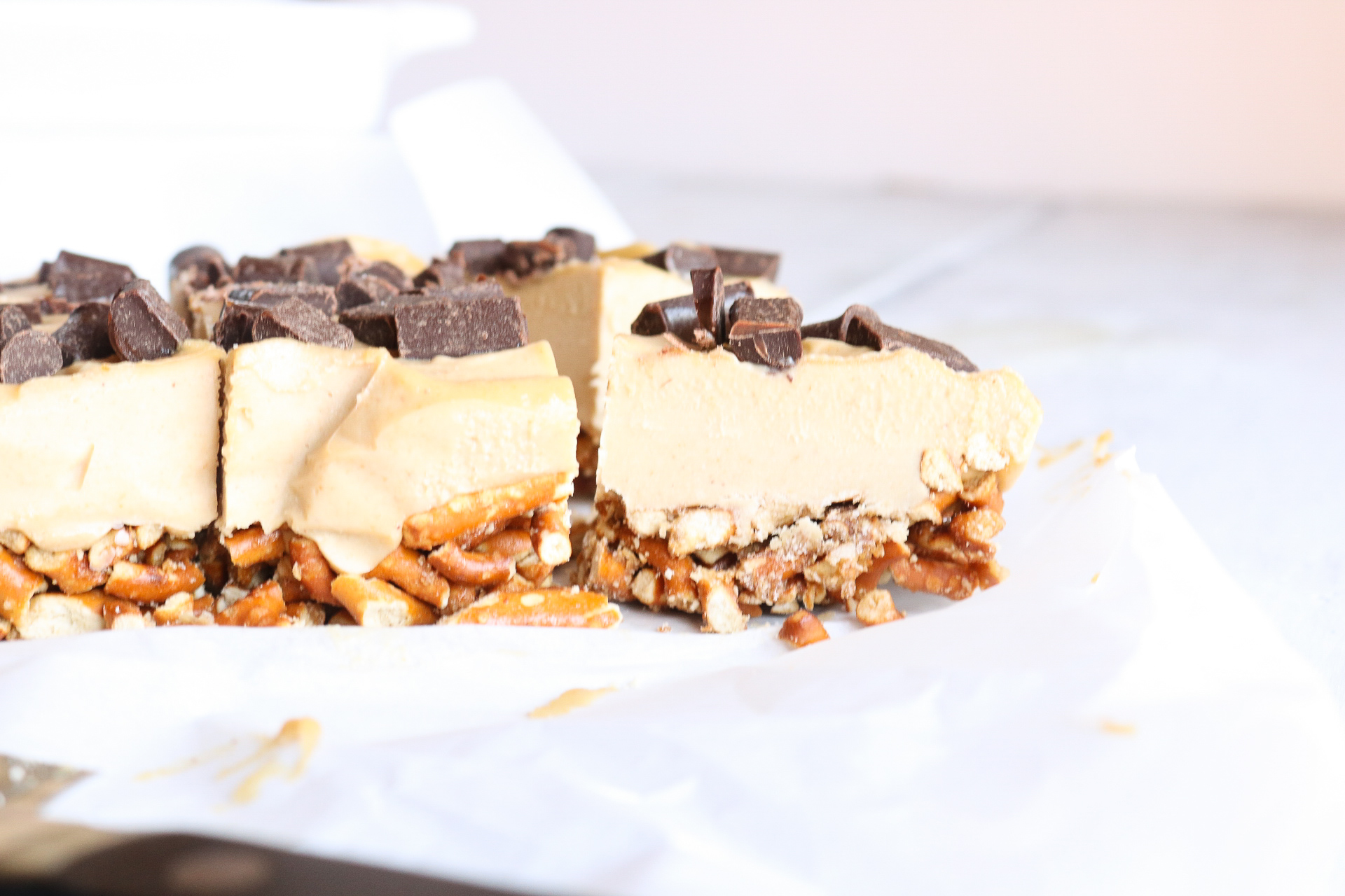 Vegan No Bake Peanut Butter Cheesecake with Pretzel Crust