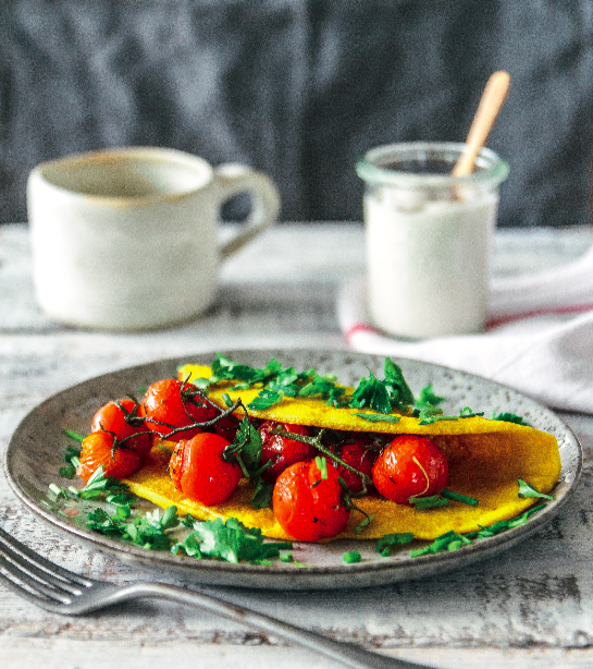 Tofu Omelet With Roasted Cherry Tomatoes From The Ultimate Vegan Breakfast Book
