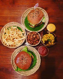 Vegan junk food, burger and chips in Bali