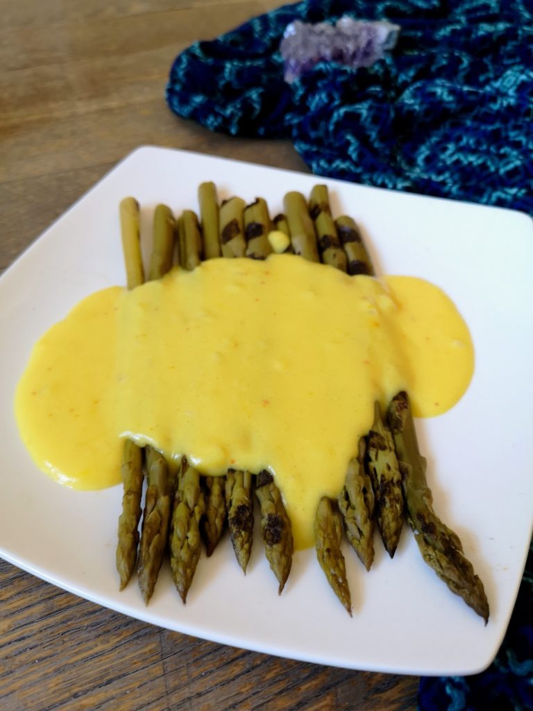 GF Vegan Saffron Hollandaise With Asparagus