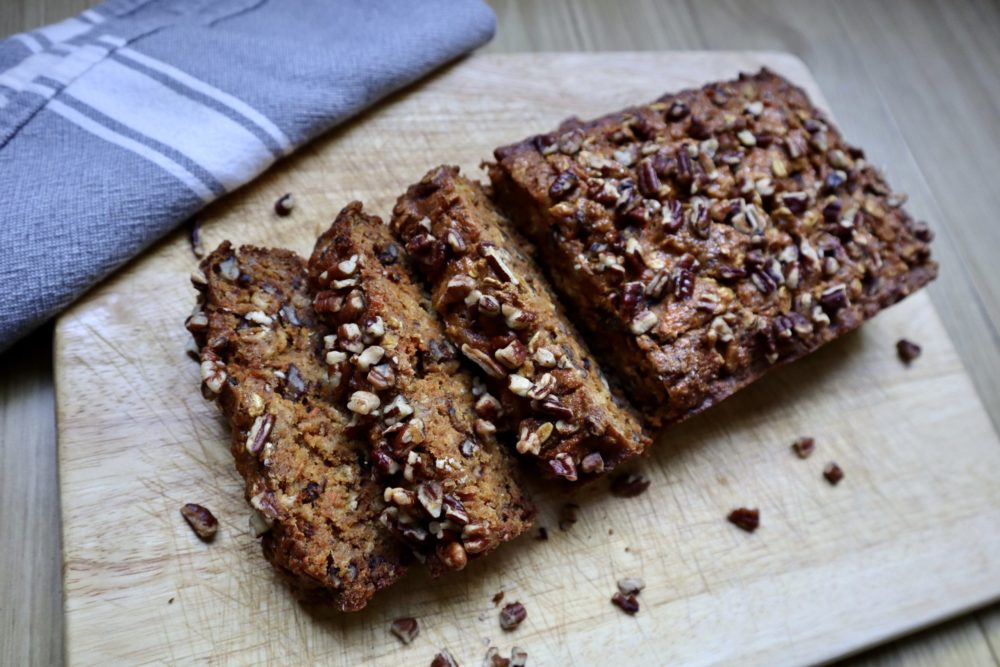 Carrot Pecan Bread on a cutting board