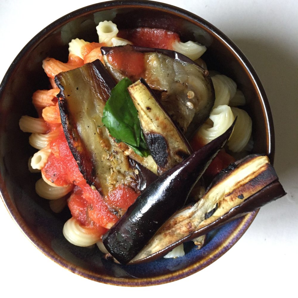 Pasta Alla Norma with white background