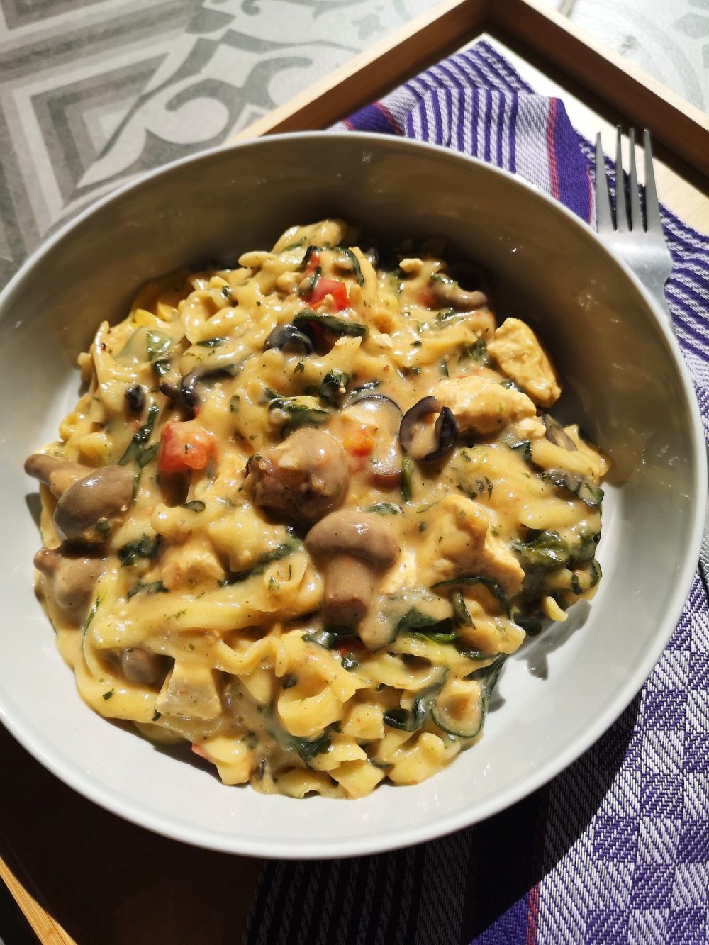 tofu mushroom florentine in a white bowl