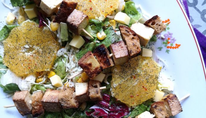 tofu kebab on a plate