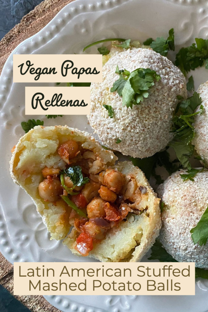 vegan papas rellenas with overlayed caption