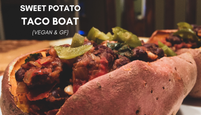 sweet potato taco boats with caption