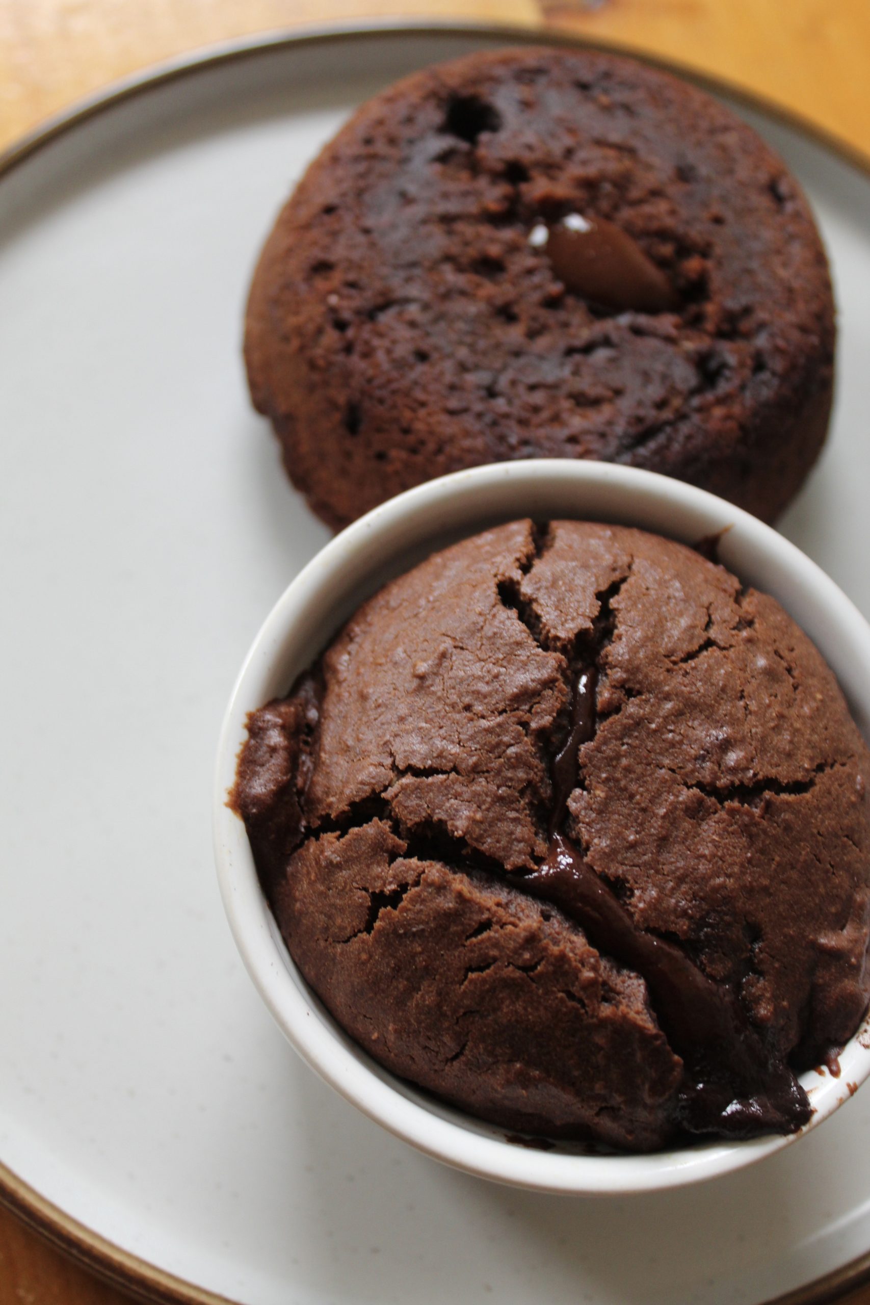 vegan melting cakes on a white tray