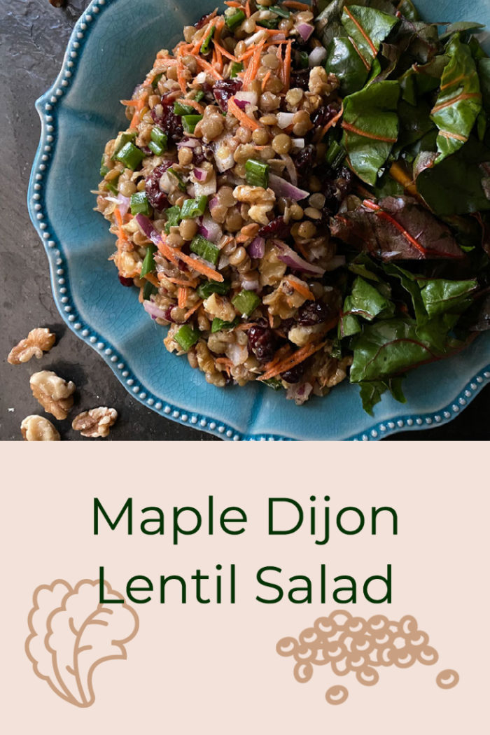 lentil salad with overlayed caption