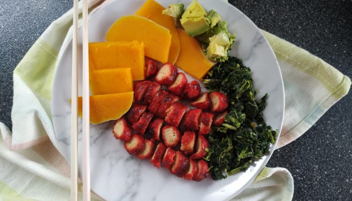 Char Siu Seitan on a white plate