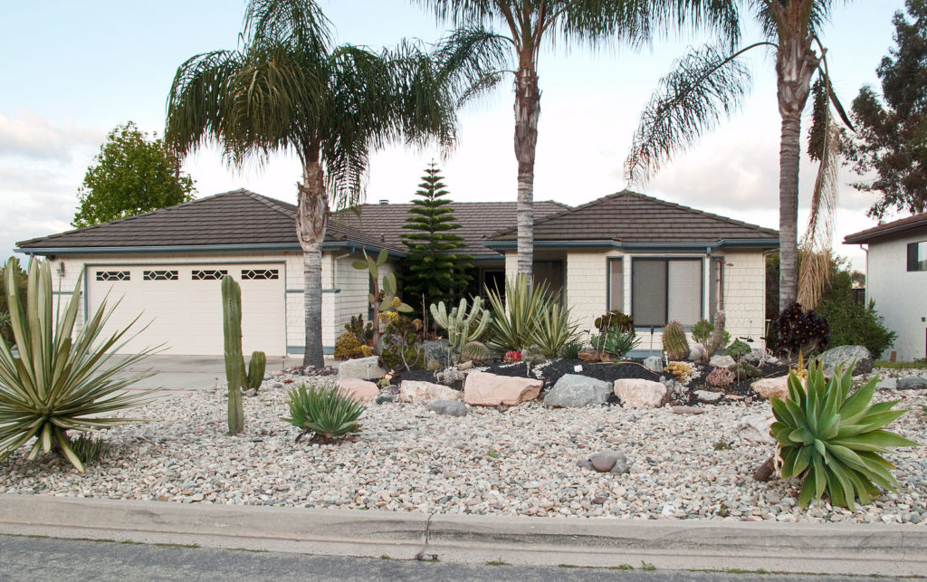 house with xeriscaped lawn 