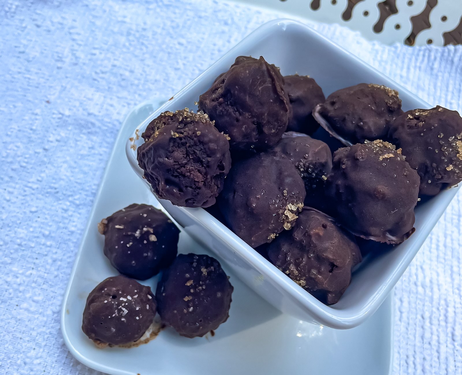 Zucchini Cake Truffles in a white bowl