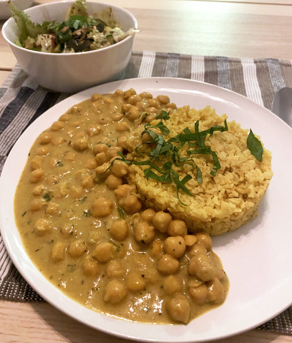 chickpea curry on a white plate