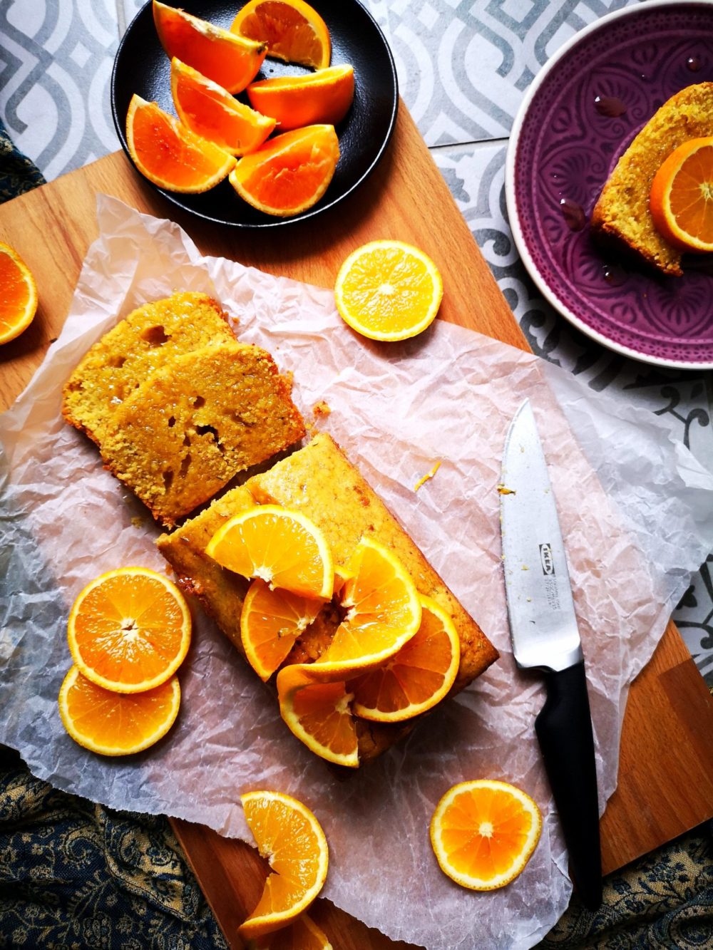 polenta cake with orange slices