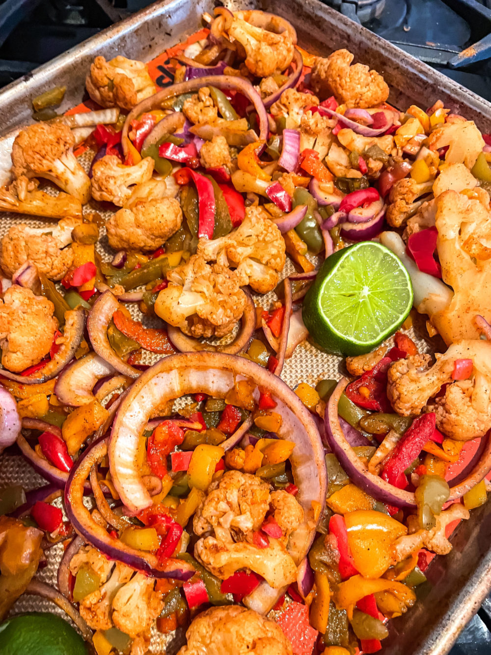 cauliflower fajita on a sheet pan