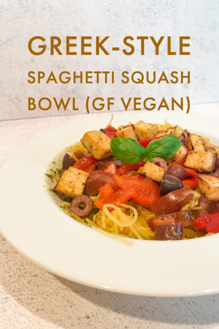 greek spaghetti squash bowl with caption