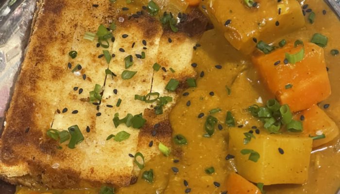 vegan katsu curry in a bowl