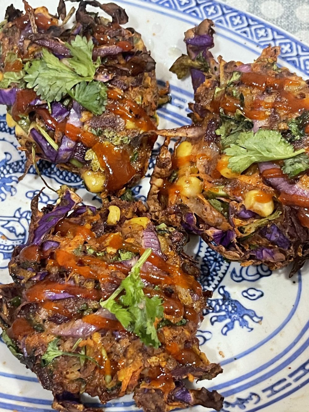 vegan rainbow fritters on a plate