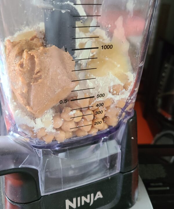 ingredients for chickpea blondies in a blender